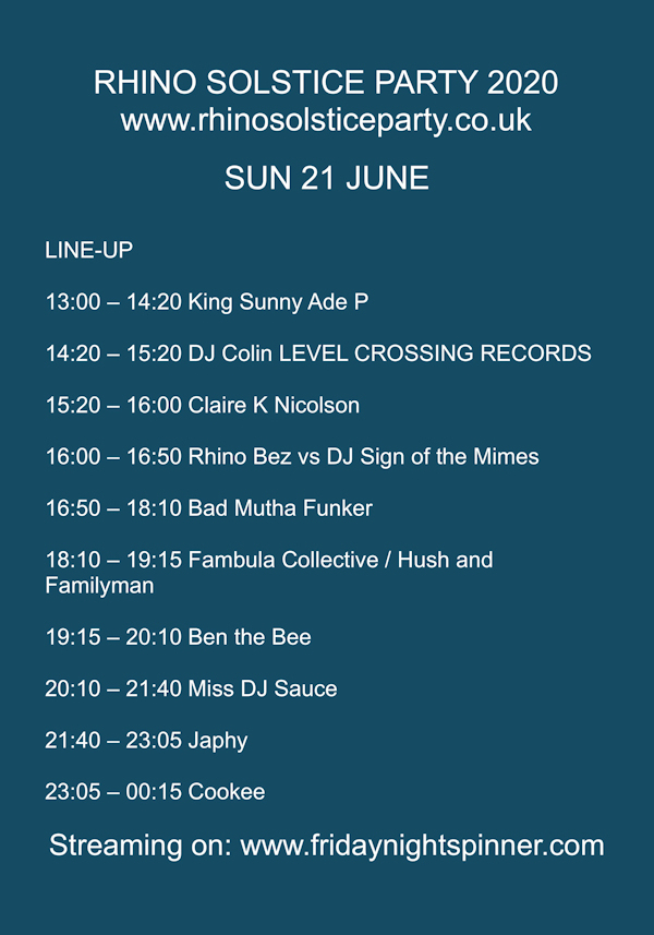 Sunday Line Up| Rhino Solstice Party